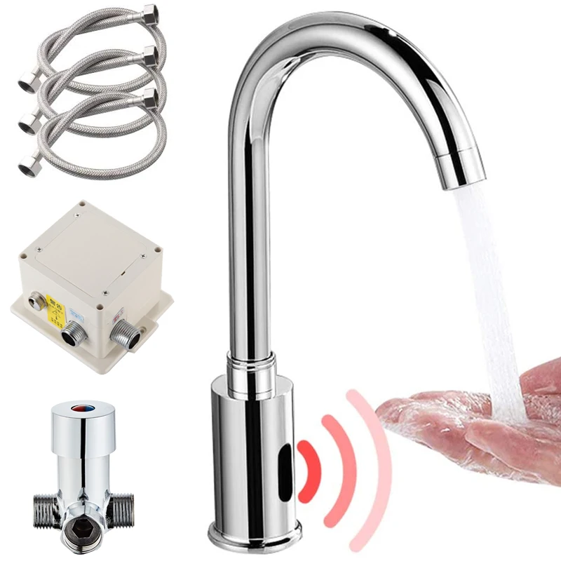 Touchless Faucet Automatic Infrared Sensor Smart Single Cold Water Bathroom Sink Faucet Kitchen Sink Deck Mount Basin Faucet