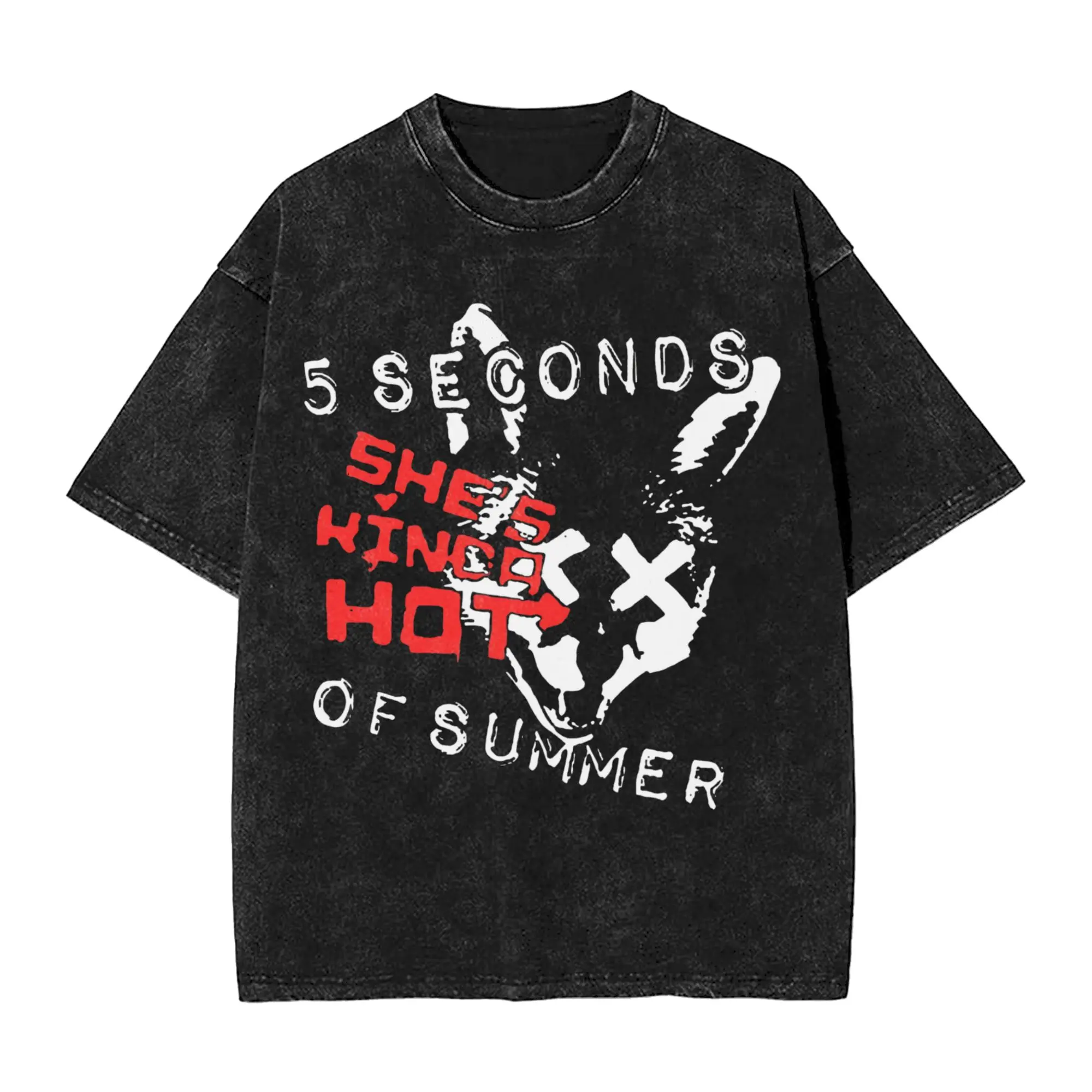 Big Orange Typography Band  Men T Shirts Washed 5sos Tee Shirt Short Sleeve Round Collar T-Shirts 100% Cotton Unique Clothing