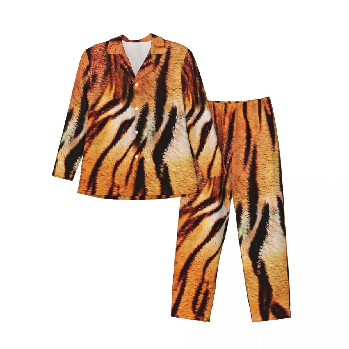 Tigre animal impressão pijamas homem bonito casa pijamas outono duas peças casual oversized conjunto de pijama personalizado