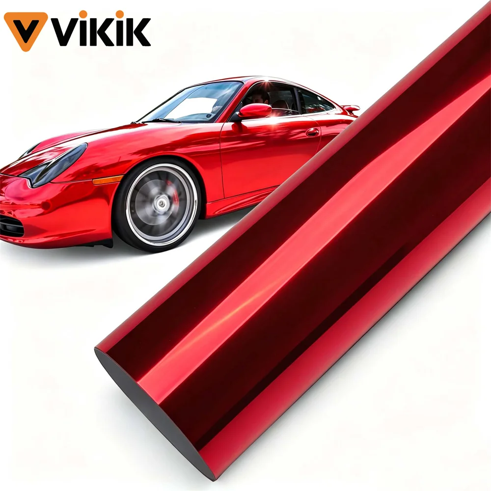 Premium PET Glossy Stretchable Chrome Mirror Red Vinyl Wrap Self-adhesive Motorcycle Car Sticker Decal