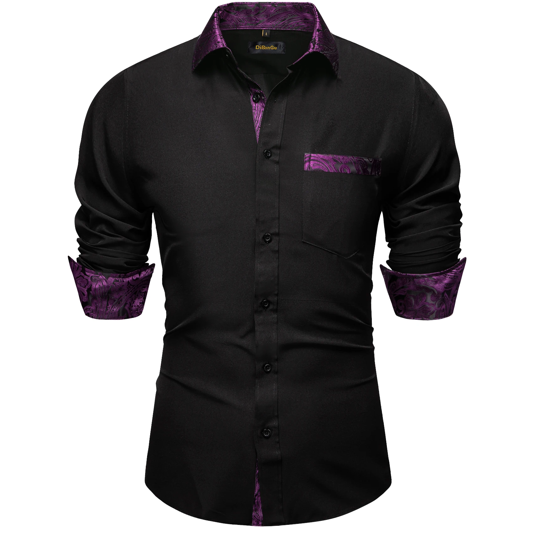 Men Fashion Contrast Trim Dress Shirt, Paisley Printed Inner Collar & Cuffs, Chest Pocket Design For Party Daily Wear