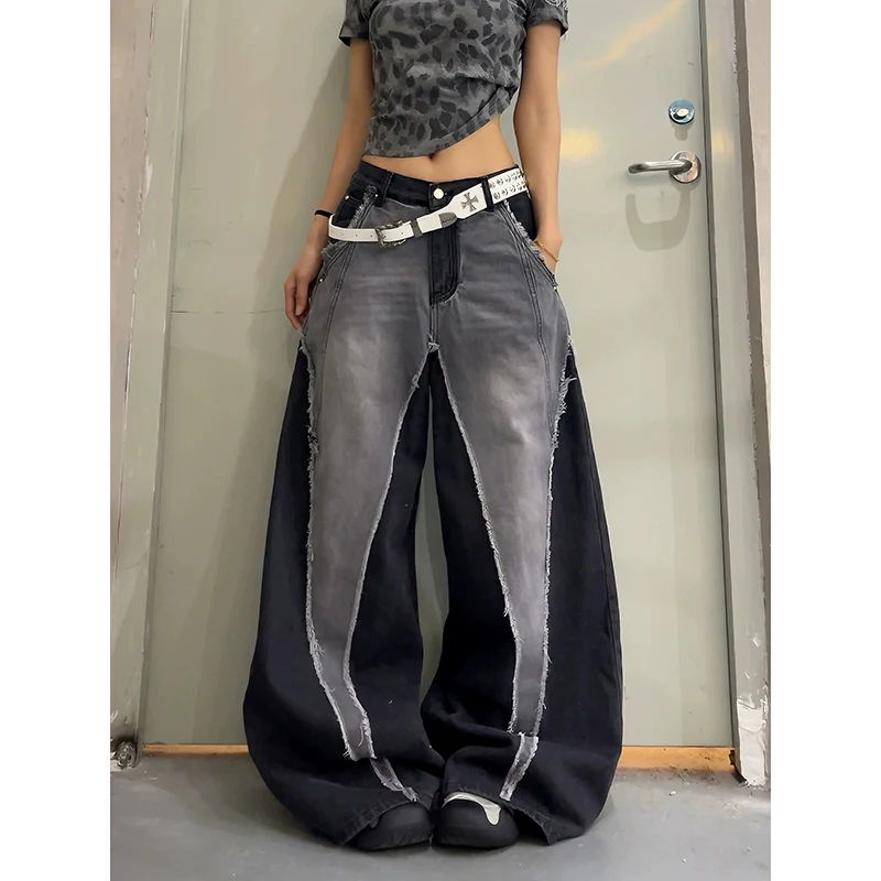 ZHIZOU Women's Black Gothic Y2k Baggy Jeans Harajuku Aesthetic Japanese 2000s Style Denim Trousers Vintage Cargo Pants Clothes