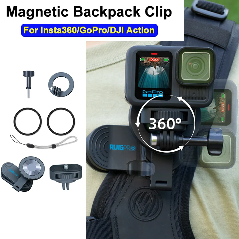 

Магнитный зажим для рюкзака для DJI Osmo360 Action6 GoPro13/12 Insta360 X5/4, горизонтальный вертикальный зажим для съемки, аксессуар