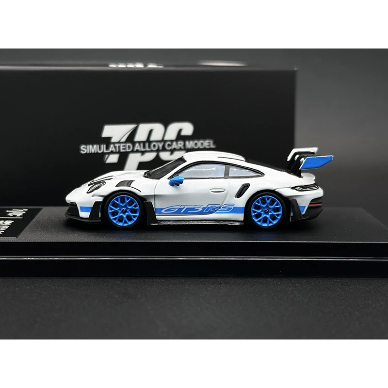 TPC 1:64 992 GT3RS White Blue Wheel Hub Diecast Diorama Car Model Collection Miniature Toy