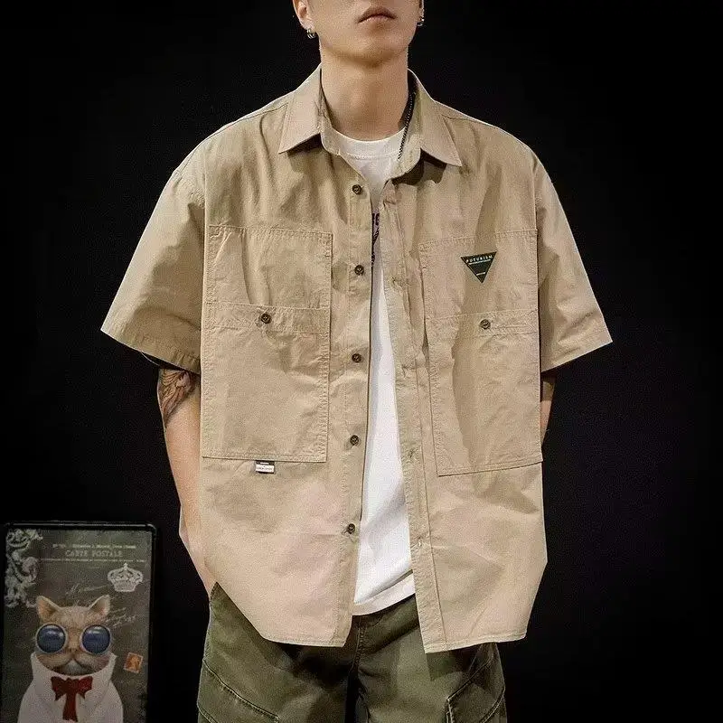 

Loose Short Sleeve Shirt Men's Casual Style Summer Fashion Workwear Shirt Japanese Retro Design Youth Thin Model No Brand
