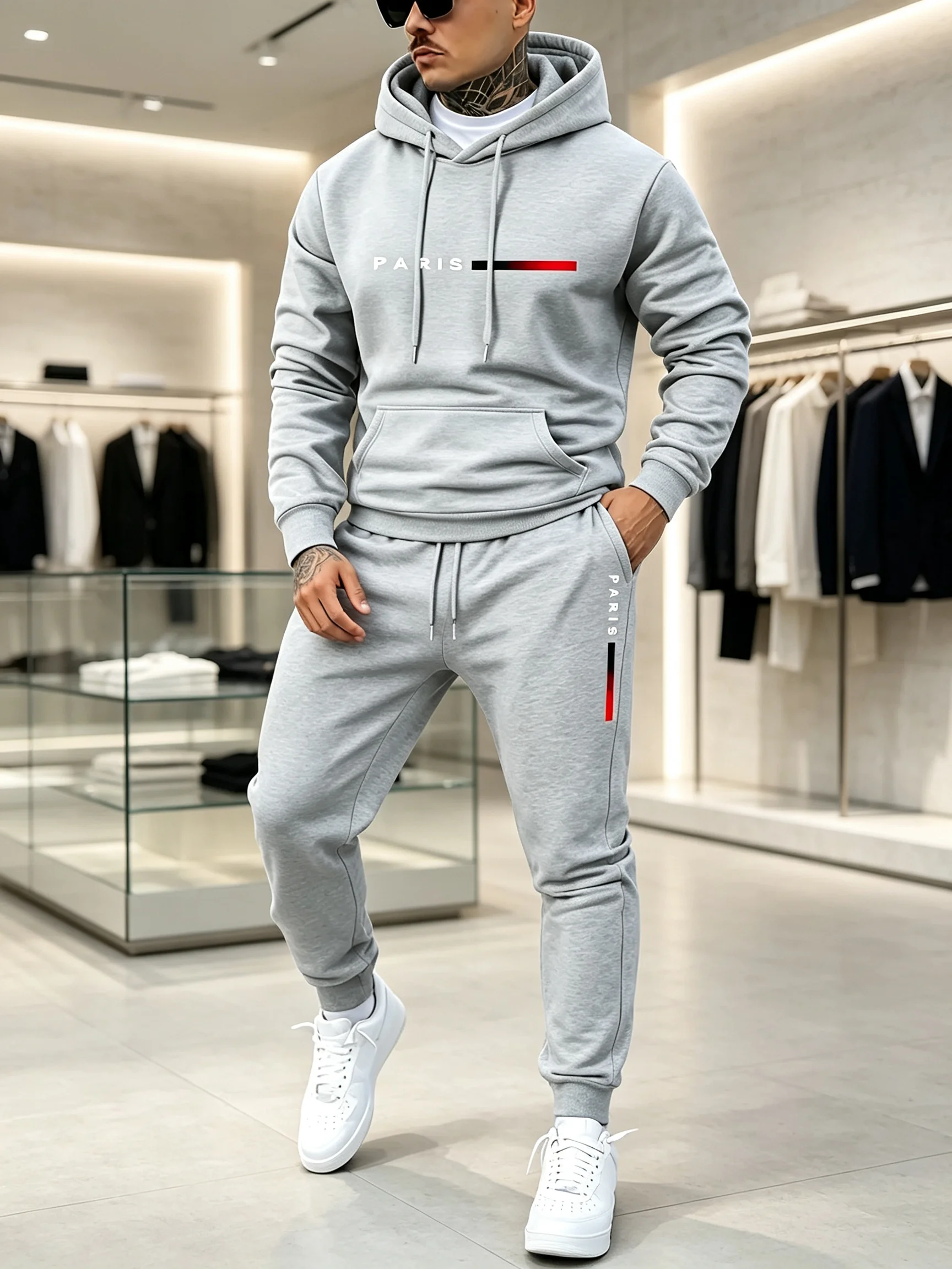 2026Men’s new letter printed sportswear set hooded sweatshirt long pants set spring and autumn winter warm suit 2PC promotion