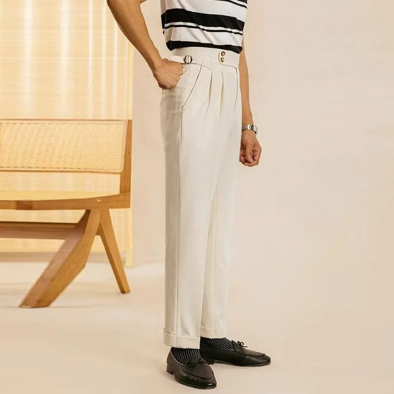 Image of KIDWHXR Vier-Jahreszeiten-Herrenanzughose Britischer Stil Plissierte Business-Casual-Herrenhose Gerade Geschnittene Hose Lässige Vielseitige Männerhose