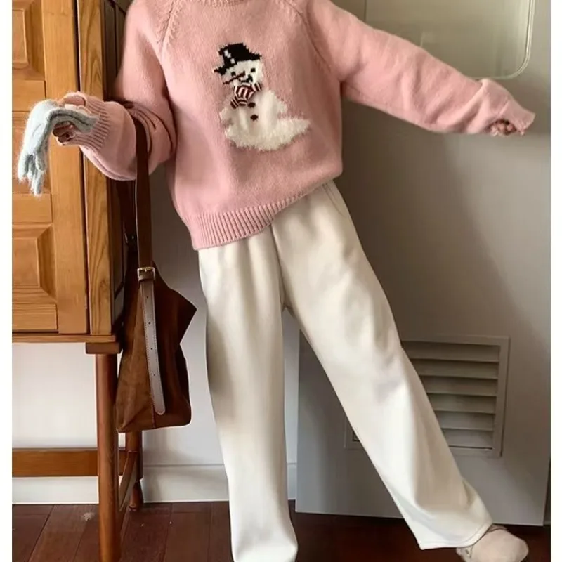 2025 Nieuwe cartoon sneeuwpop trui met 3D sjaal losse gebreide top met ronde hals voor dames