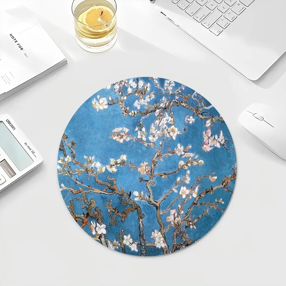 Van Gogh Small Round Office Student Gaming Thickened Writing Pad Non-slip Cushion Mouse Pad Padmouse Desk Play Mats