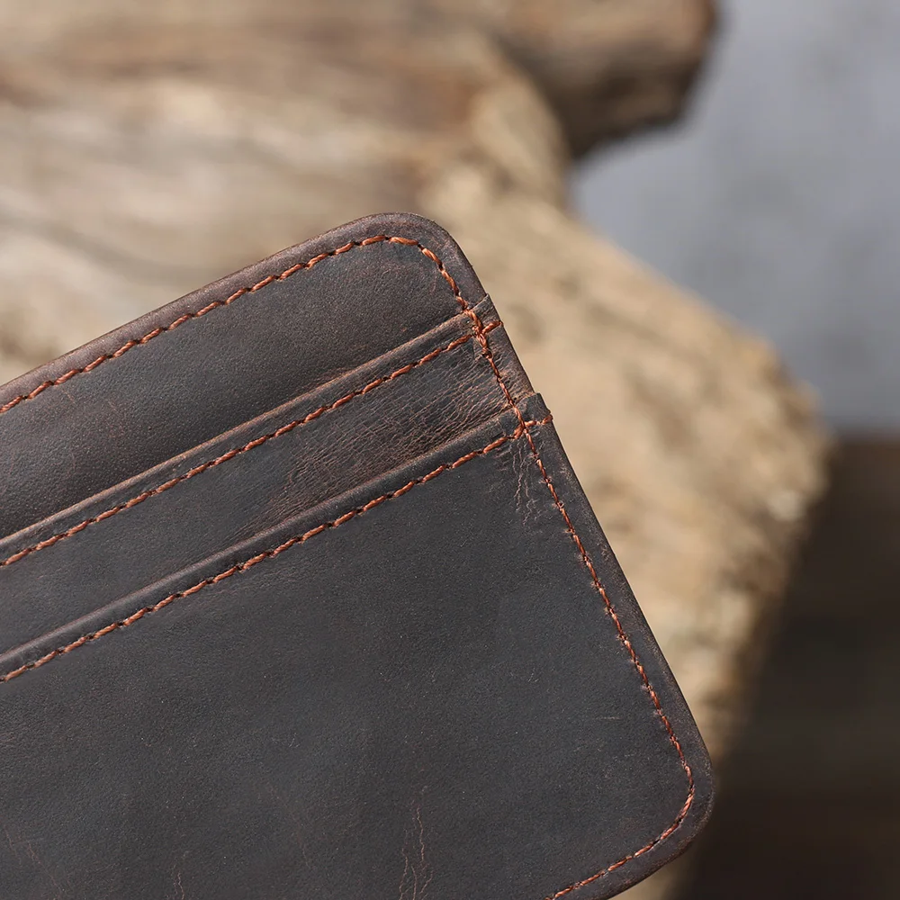 S.WORKER Echtleder Mini-Kartenhalter Vintage Vollnarbiges Rindsleder Kurze Geldbörse Münzbeutel Retro Schlanke Casual Alltagstasche – Detail 6
