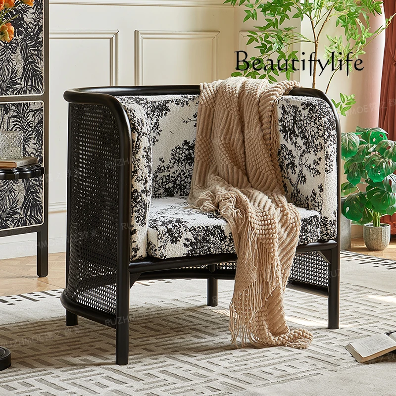 

Retro style single sofa chair designer balcony lazy sofa rattan casual black rattan chair