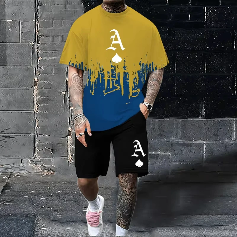 

(DOMIO)New Summer Men's Sports and Leisure Shopping T-shirt Set Personalized Fashionable T-shirt Set Short-sleeved Men Clothing