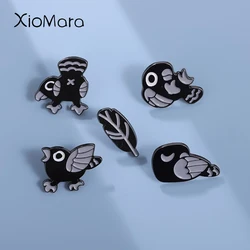 Cartoon Black Crow Brooch Enamel Pins Custom Cute Animals Decorative Pin Lapel Badges Collar Pin Jewelry Gift for Kids Friends