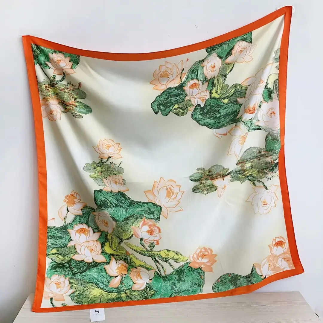 꽃 스카프 여성 나무 인쇄 사각형 스카프 머리 Echarpes Foulards Femme Wraps 비치 Shawls Bandana Lady Hijabs 90CM