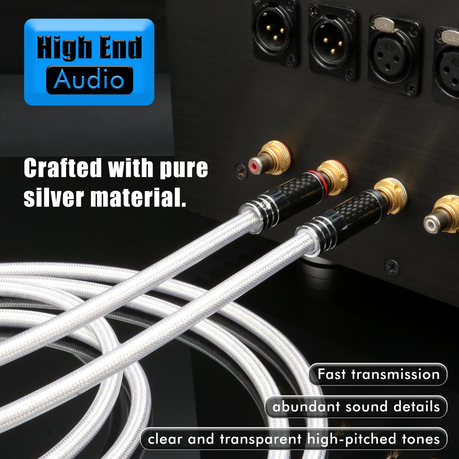 Preffair Hifi 4N Pure Silver Audio Interconnect Cable with Carbon Fiber Rhodium plated RCA/XLR Connector For Amplifier CD DVD