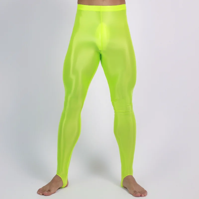 Men Leggings Sexy Shiny Glossy See Through Lingerie Silky Tight Elastic Bodybuilding Pants Skinny Soft Pouch Bottoms Trousers - view 6