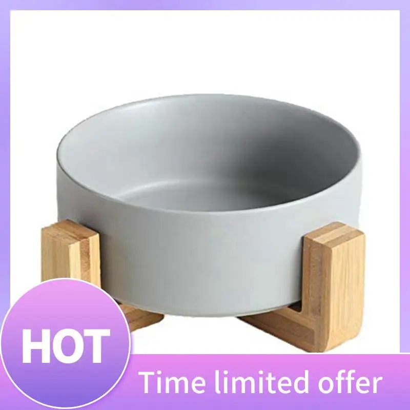 

Round Dog-Cat Bowl Food Water Bowl Set For Pet, With Wood Stand, Bowl With Stand B