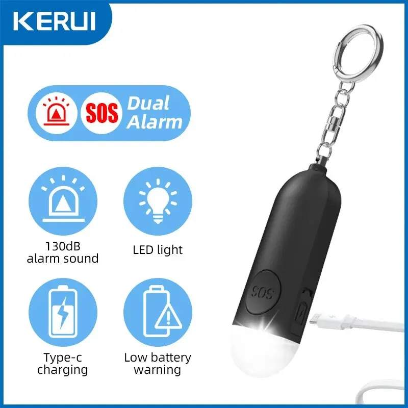 Rechargeable Personal Alarm for Women 130DB Emergency Self-Defense Security Alarm Keychain With LED Light For Kids and Elders