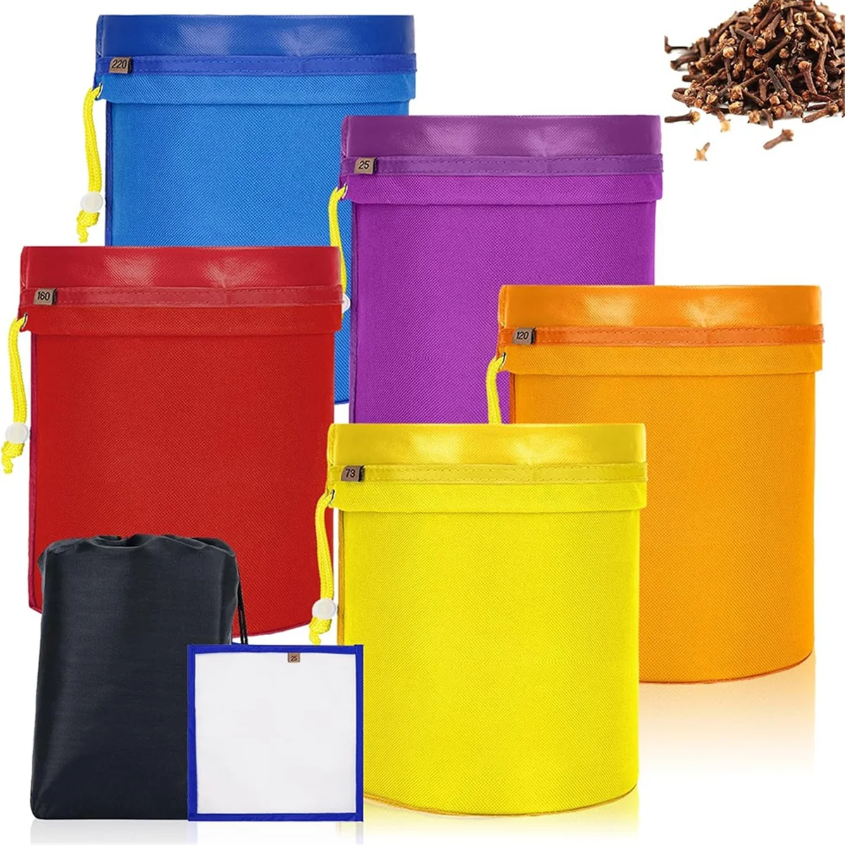 ABXHH 5팩 5갤런 필터 백, 필터 스크린이 있는 보관 백 조절 가능한 조임끈이 있는 재사용 가능한 브루 백 파인 메쉬 백