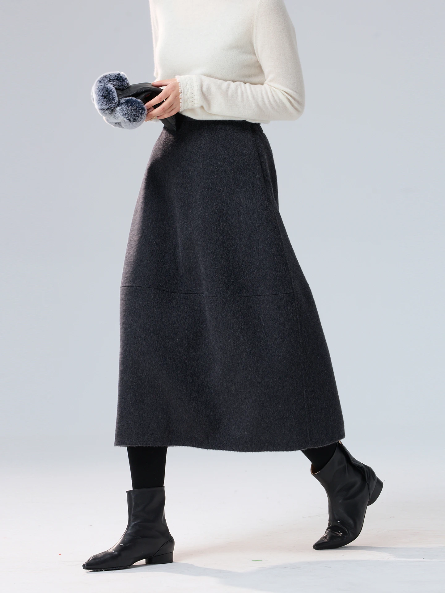 

Шерстяная двусторонняя твидовая пышная юбка WeTHEE с эластичной талией, свободная юбка-солнце, зимняя шерстяная юбка, повседневная модель