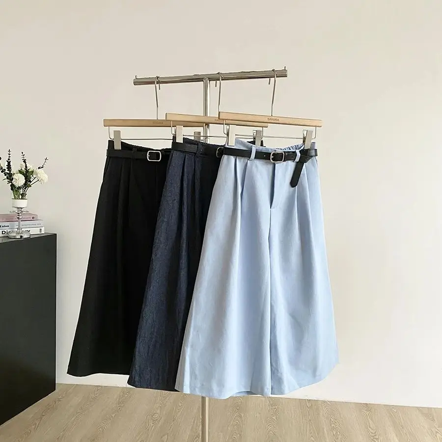 

Spring 2025 New High Waist Women's Wide Leg Pant Korean Loose Solid Color Casual Pants for Female Versatile Cropped Pants