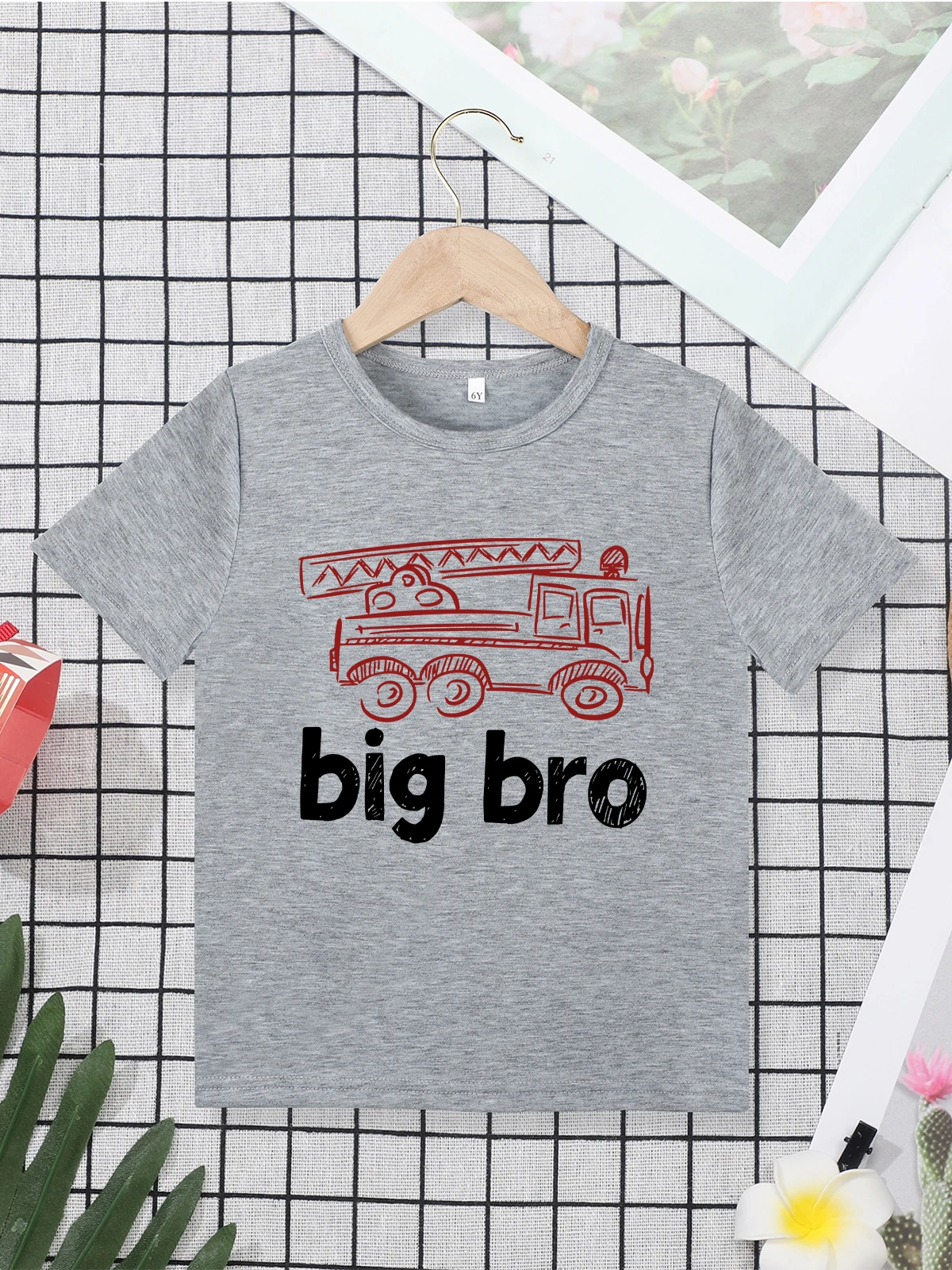 Truck Print Twin Boys Clothes Grey Fashion Summer Streetwear 3 to 7 Years Bro T-shirts High Quality Fabric Comfy Breathable