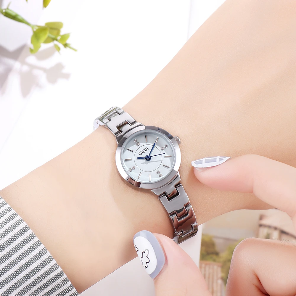 GEDI Minimalist Elegant Silvery Ladies Watches Top Brand Luxury Waterproof Diamond Women Quartz Wrist Watch Casual Woman Watch