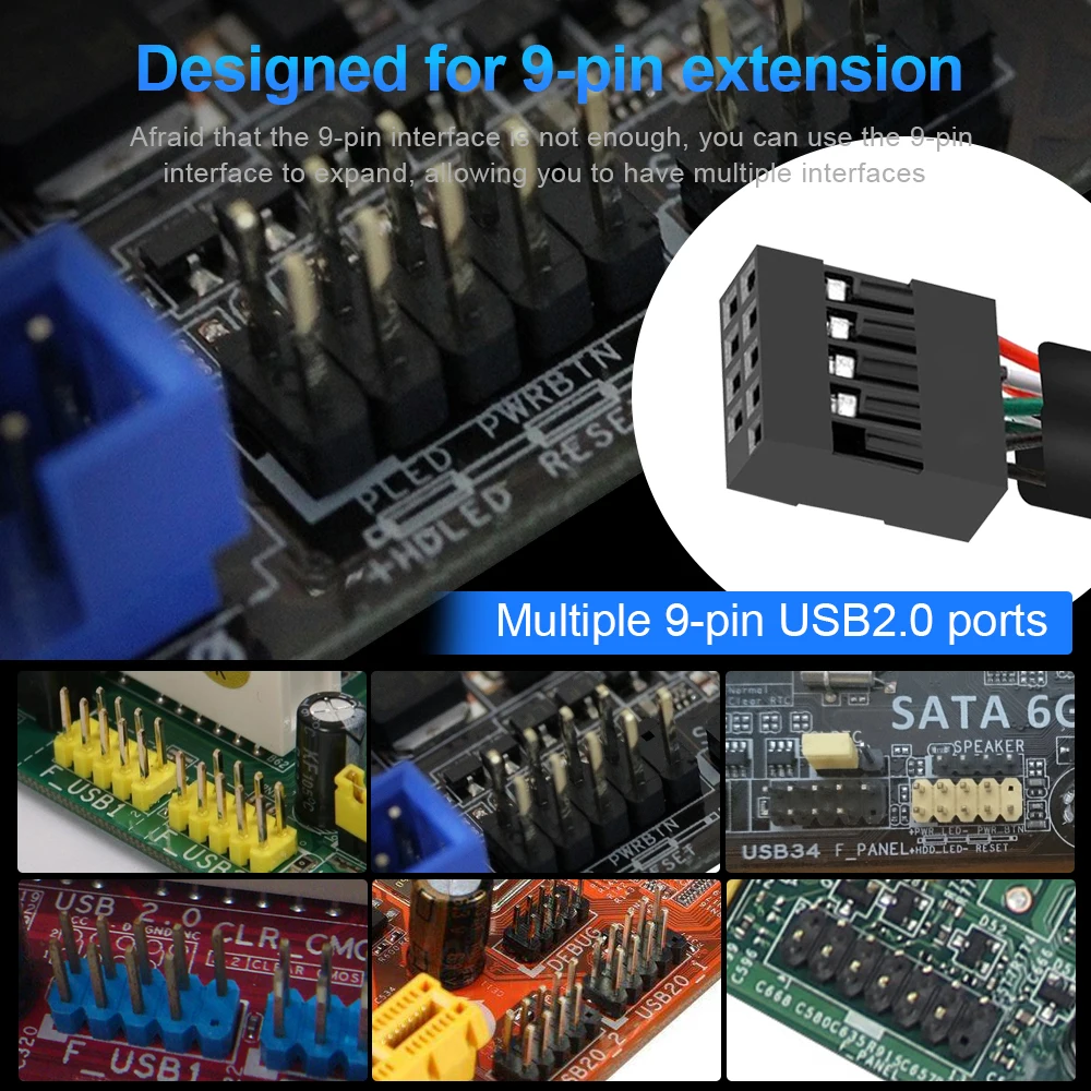 KARTOMAN-Adaptateur de câble d'extension USB 9 broches 6 000 carte mâle 1 à 2 / 4 femelle, carte de circuit imprimé 2.0 HUB pour carte mère de bureau