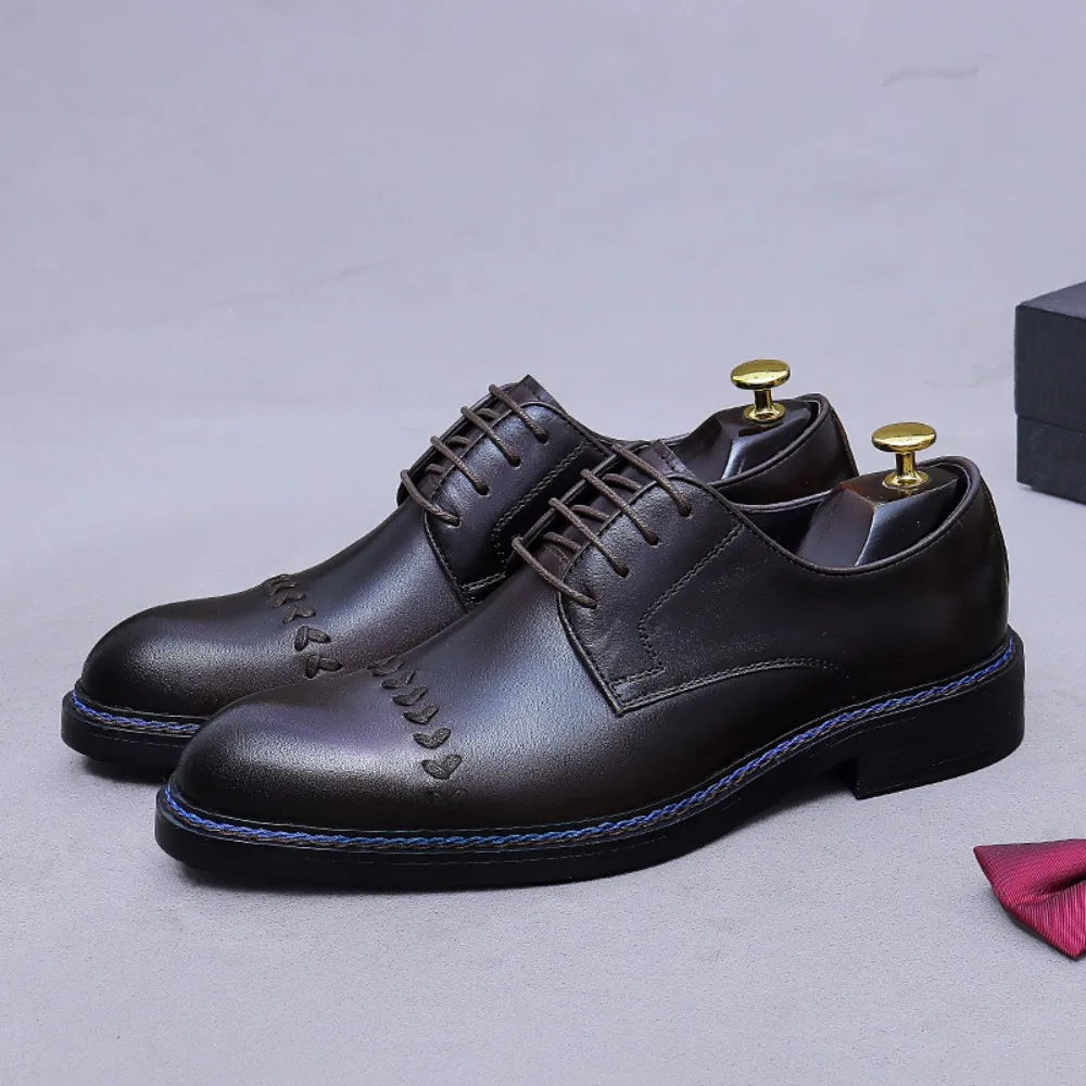 Scarpe derby a triplo snodo da uomo |   Scarpe basse da lavoro formali e casual in vera pelle di vacchetta, basse