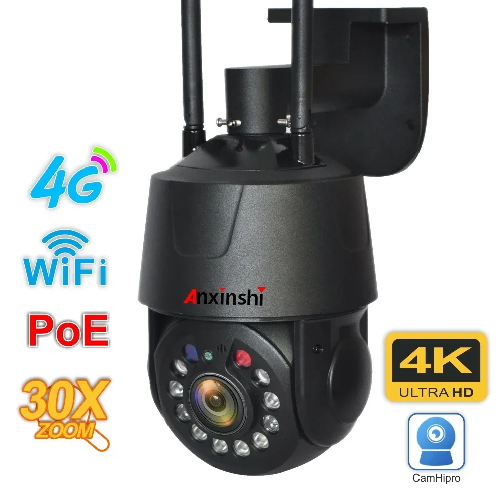 Anxinshi Camhipro Super 4K 4G  POE Wireless 30X Zoom Wifi PTZ Network Camera Security Camera