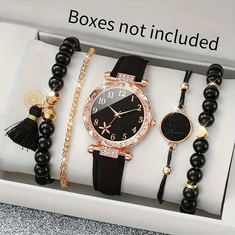 

【Watch+Bracelet】 Ladies Diamond Watch Starfish Pattern Watch Jewelry Set NOBOX