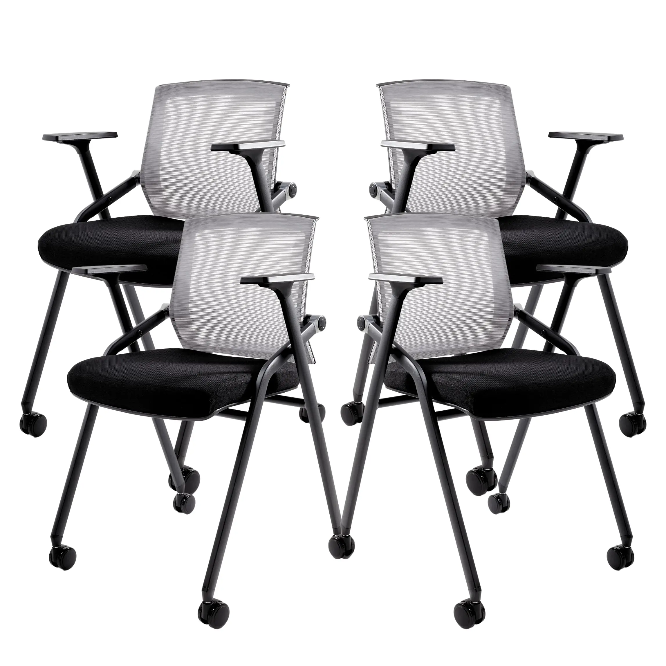 Conference Room Chairs, Folding Office Desk Chair with Lumbar Support and Sliding Armrest with Casters, Stackable