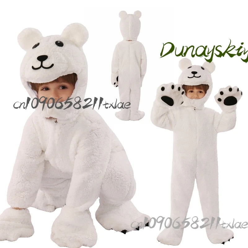 

Костюм для косплея с пушистыми животными для взрослых и детей, белый медведь, головные уборы, перчатки, комбинезон, пижамы, повседневная вечеринка, карнавал, Хэллоуин, Рождество
