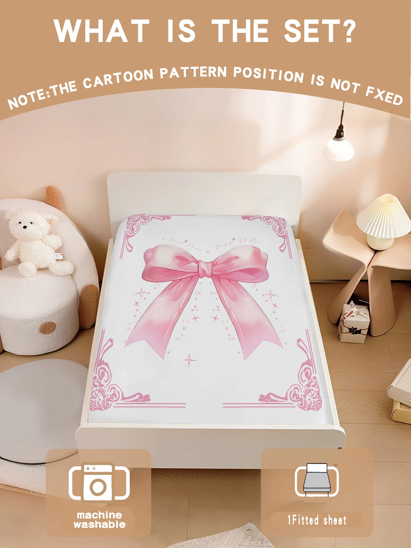 

Розовый комплект постельного белья с бантом и милым мультяшным принтом для детей, 100% полиэстер, для дома