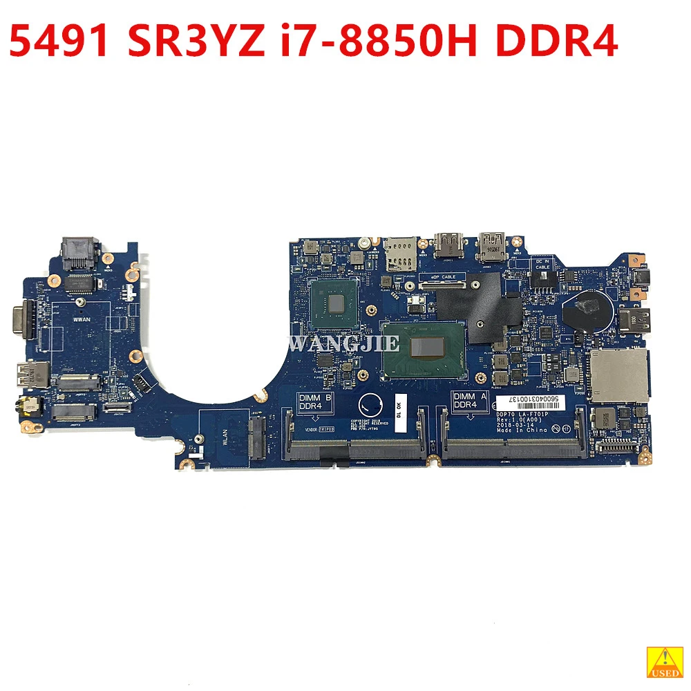 

Used For DELL Latitude 5491 Notebook Mainboard CN-0F37WM 0F37WM DDP70 LA-F701P SR3YZ i7-8850H DDR4 Laptop Motherboard Tested