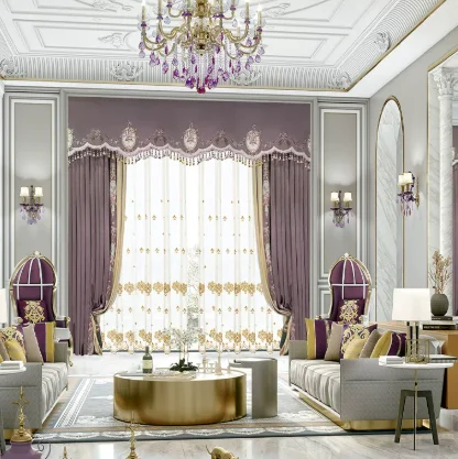Custom Size European French Embroidered Valance Velvet Splicing Luxury Curtains for Living Room Bedroom Window Balcony Floating