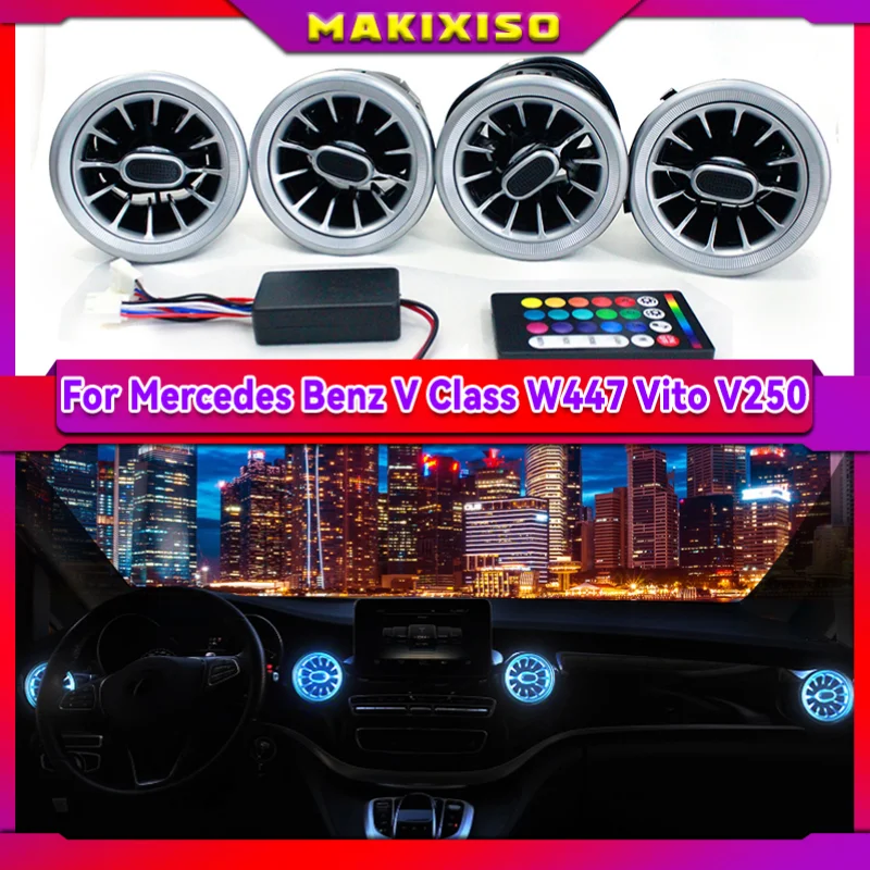 K-Car 4PCS LED Front Dashboard AC Air Condition Vent Outlet Turbo Interior Trim For Mercedes Benz V Class W447 Vito V250