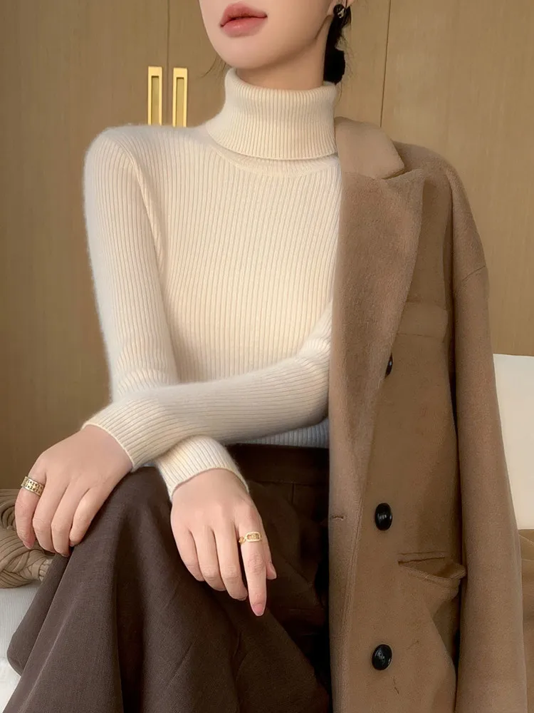 

Ele High Ne Knitted Sweater Women's Slim Fit Thiened Autumn Winter Faion Commute Sle Long Sve Warm Thermal Top