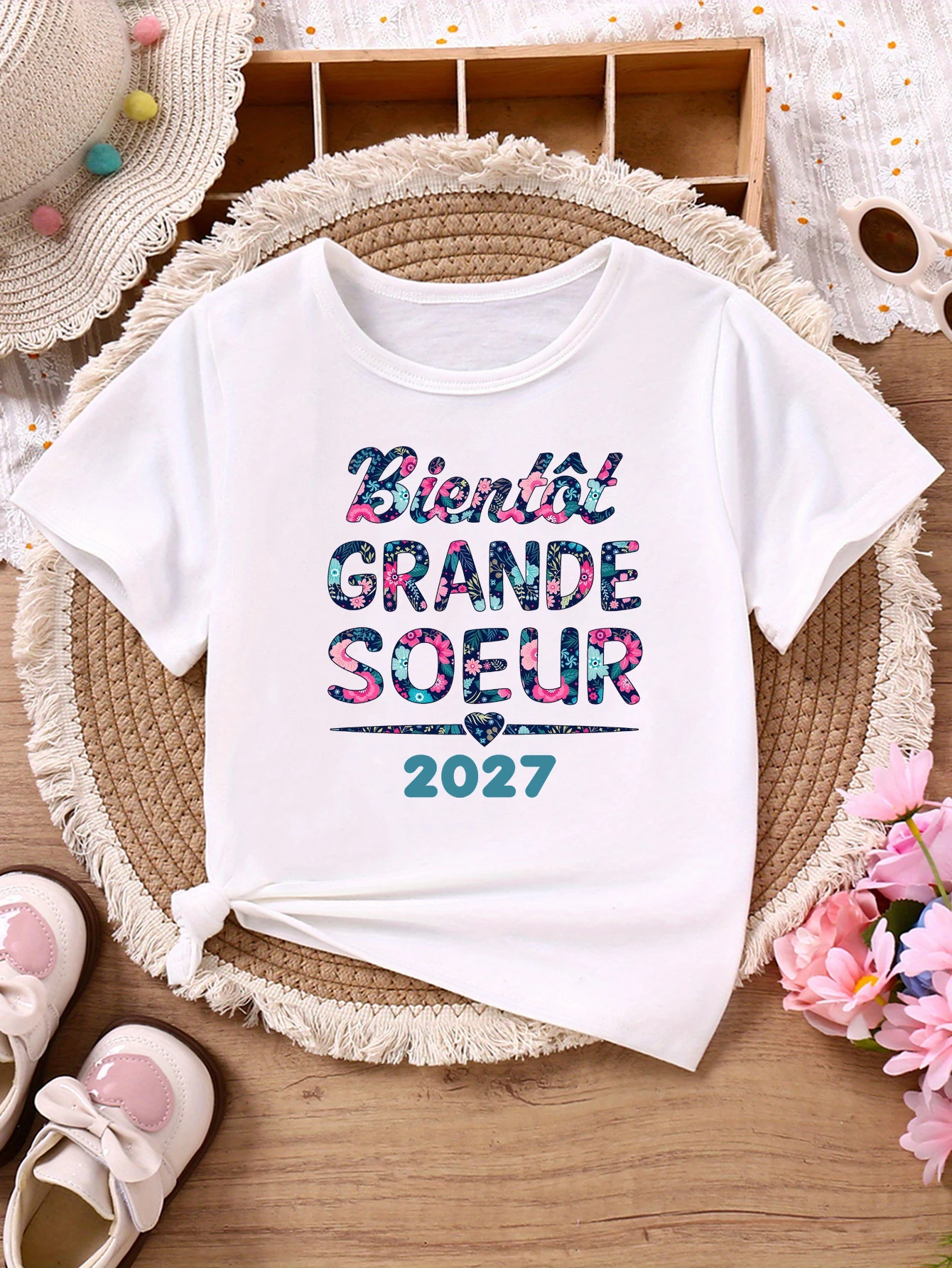 

Tie-Dye Soon Big Sister 2027 Printed T Shirt Girls Pregnancy Announcement T-Shirt Kids Clothes Summer Short Sleeve T-Shirt