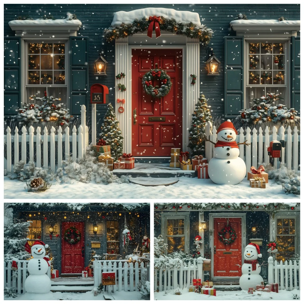 Winter Chirstmas Photography Background Vintage Outdoor Snowflake Snowman Kids Family Portrait Decor Backdrop Photozone Supplies