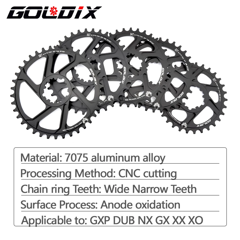 GOLDIX Bicycle Chainring Wide Narrow Chainwheel 30/32/34/36/38T Crankset Crown for Sram 3-Bolt Single Disc