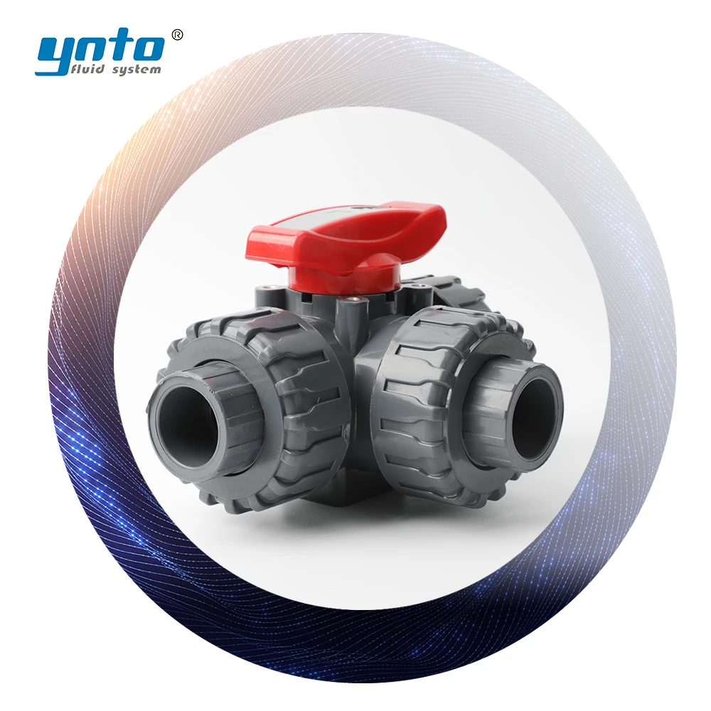 

Lightweight Compact Double Union Manual 3-Way Ball Valve UPVC Chemical-Resistant Thermoplastic for Pipeline