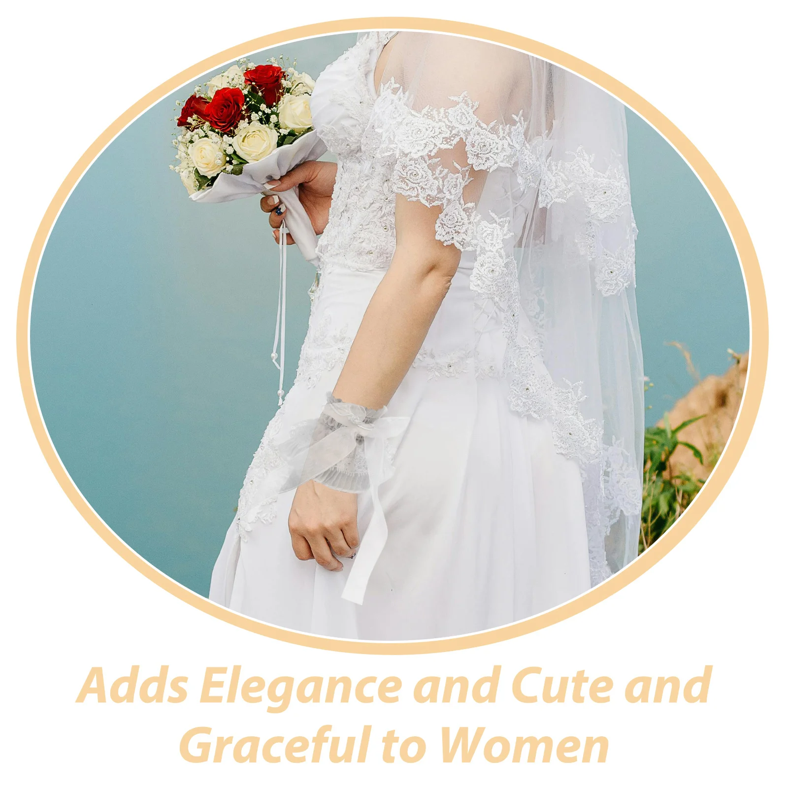 1 زوج الأبيض الشيفون الدانتيل الأصفاد المعصم شير تكدرت الأكمام اليد مطاطا أصابع قفازات للنساء الفتيات حفلات الزفاف الشاي