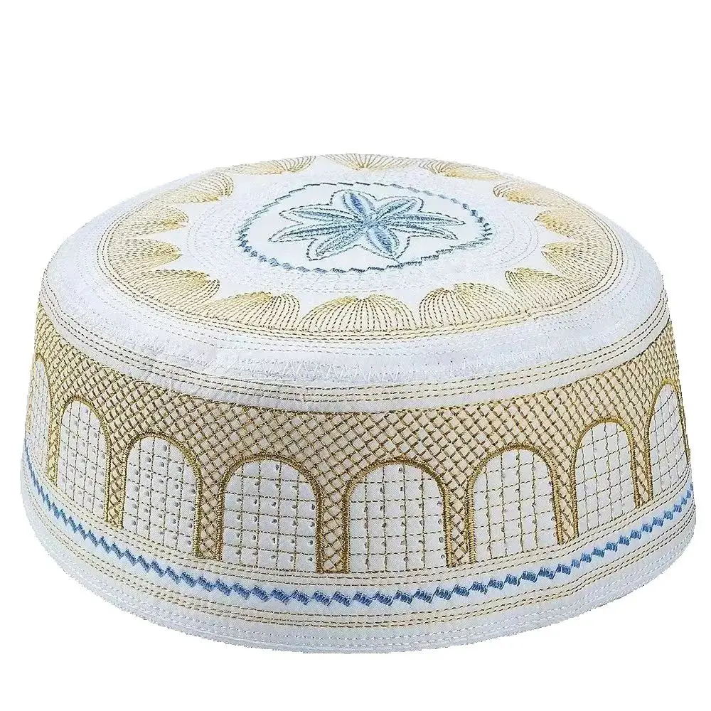 Men Muslim Prayer Hat Islam Skull Embroidery Arabian Cap Beanie Hat Prayer Headwear Ramadan Eid Gift