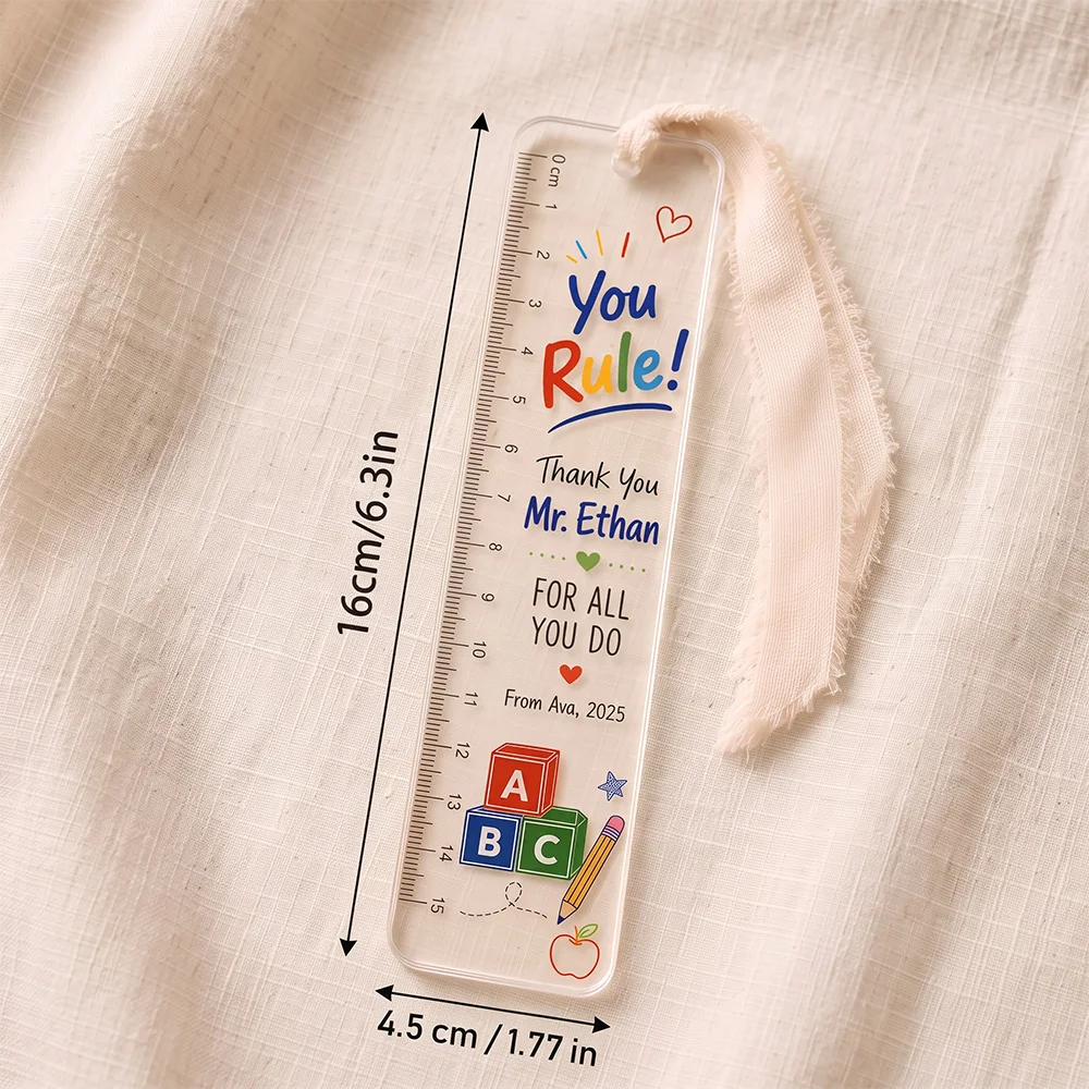 Personalized, Custom Name, Teacher Bookmark Ruler, Custom Teacher Name Acrylic Bookmark, Dual Function Ruler Bookmark