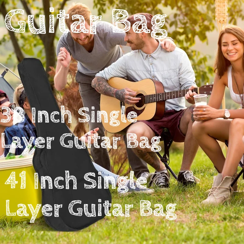 Gitarrentasche mit Riemen Reißverschlusstasche Seitliches Reißverschlussdesign Schwarz für Akustik- und E-Gitarren 38 und 41 Zoll Einlagige Gitarrentasche