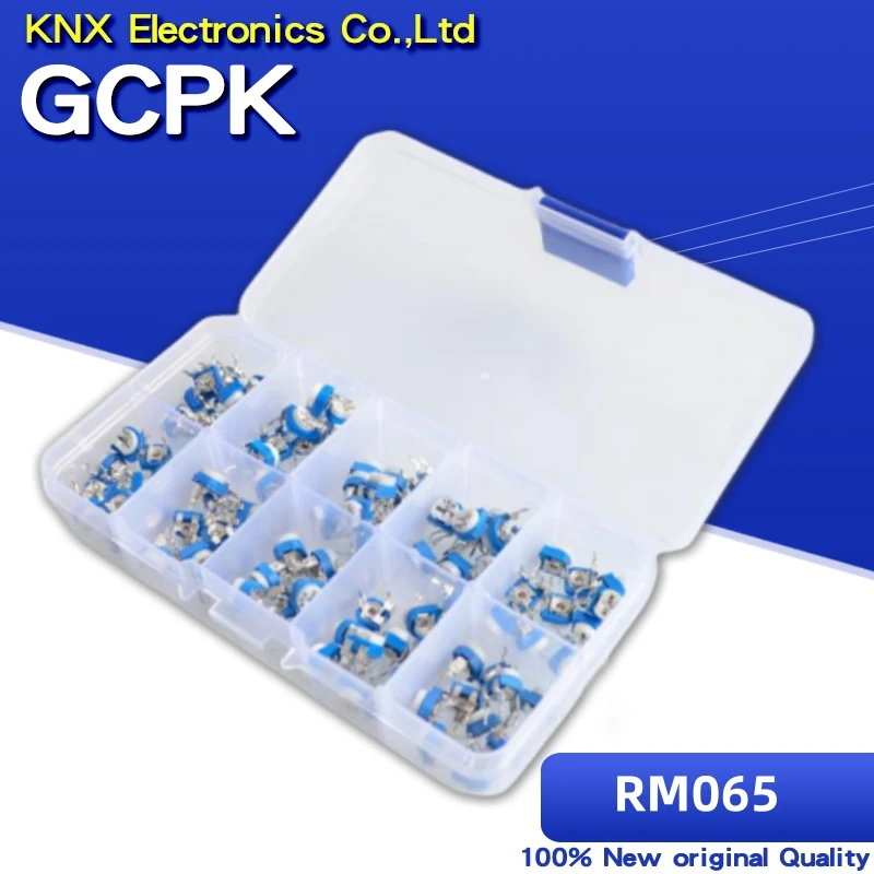 10values=100pcs RM065 Potentiometer Adjustable Resistor Kit 500R-1M Multiturn Trimmer Potentiometer Set Variable Resistors Kit