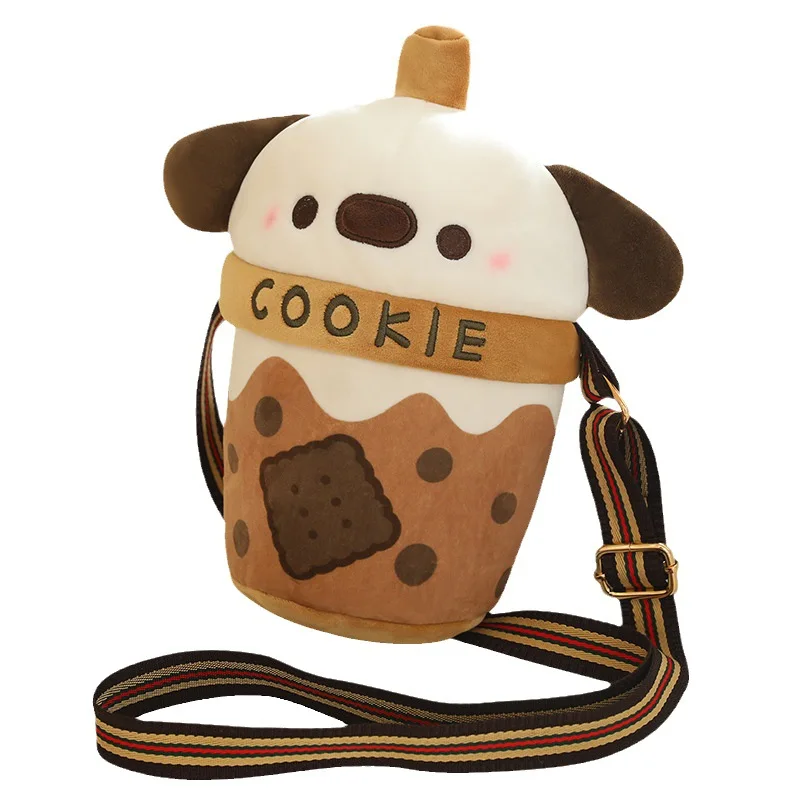 25cm 22cm Cute Milk Tea Cup Dog Doll Shoulder Bag Plush Toy Little Bomei Doll Children'S Birthday Couple Gift Backpack Design