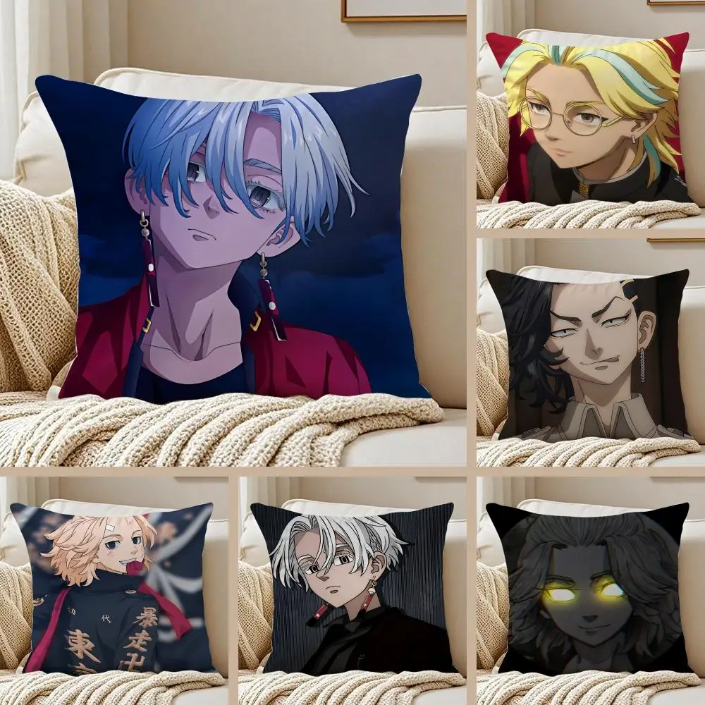 T-tokyo Revengers Cushion Cover Silky Short Plush Sofa Pillow Cover Hidden Zipper Soft Dustproof Case for Home Decor