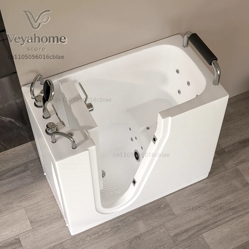 Small rectangular family walk-in sitting Jacuzzi for the elderly bathing non-slip barrier-free side open soaking